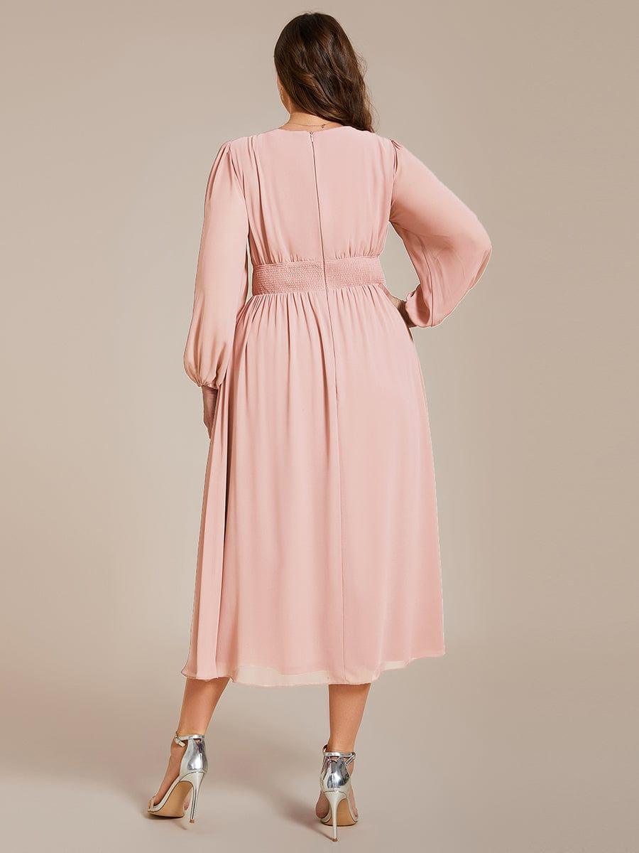 Funkelndes Abendkleid in A-Linie mit Empire-Taille und langen ?rmeln #farbe_Rosa