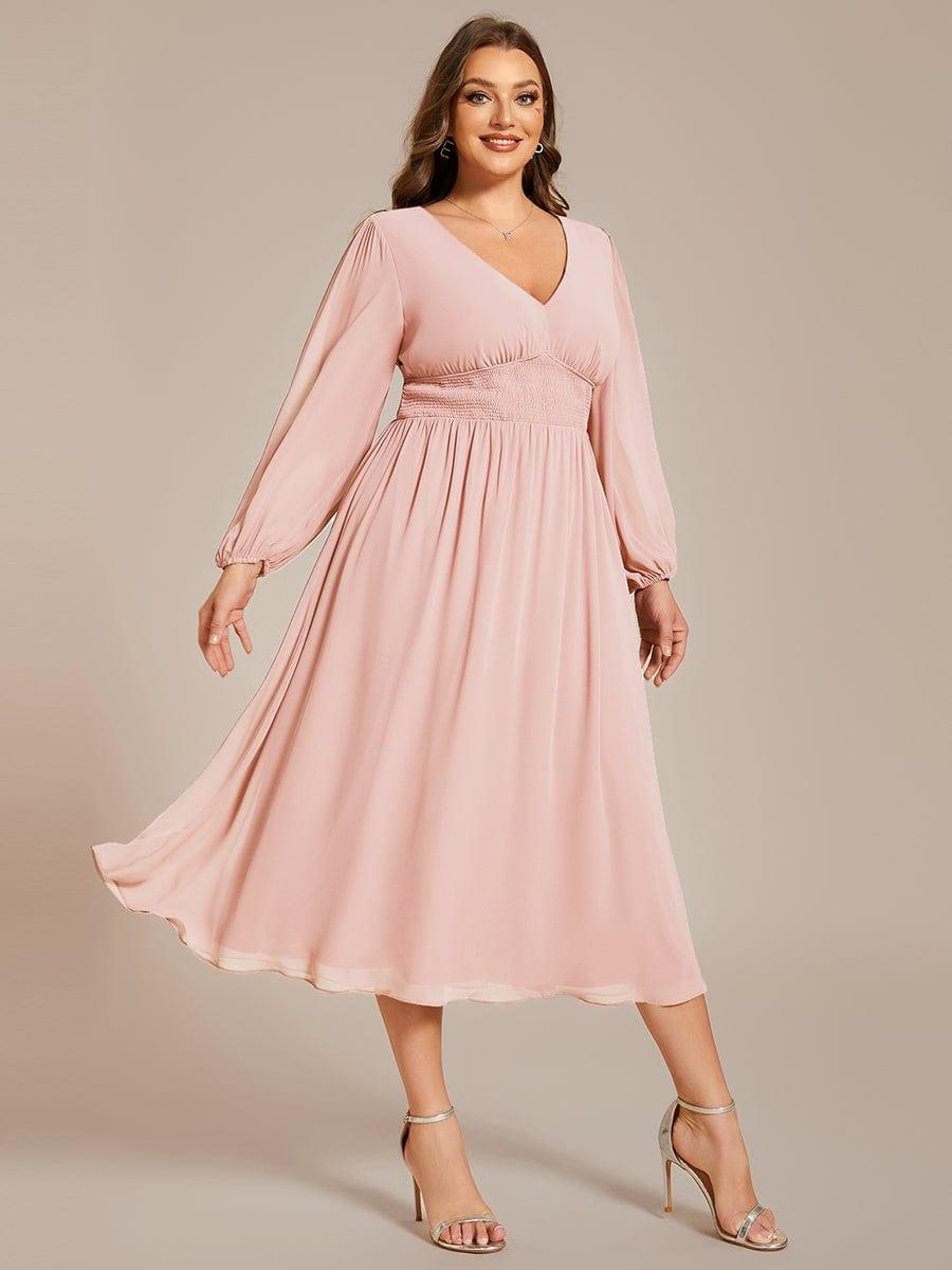 Funkelndes Abendkleid in A-Linie mit Empire-Taille und langen ?rmeln #farbe_Rosa