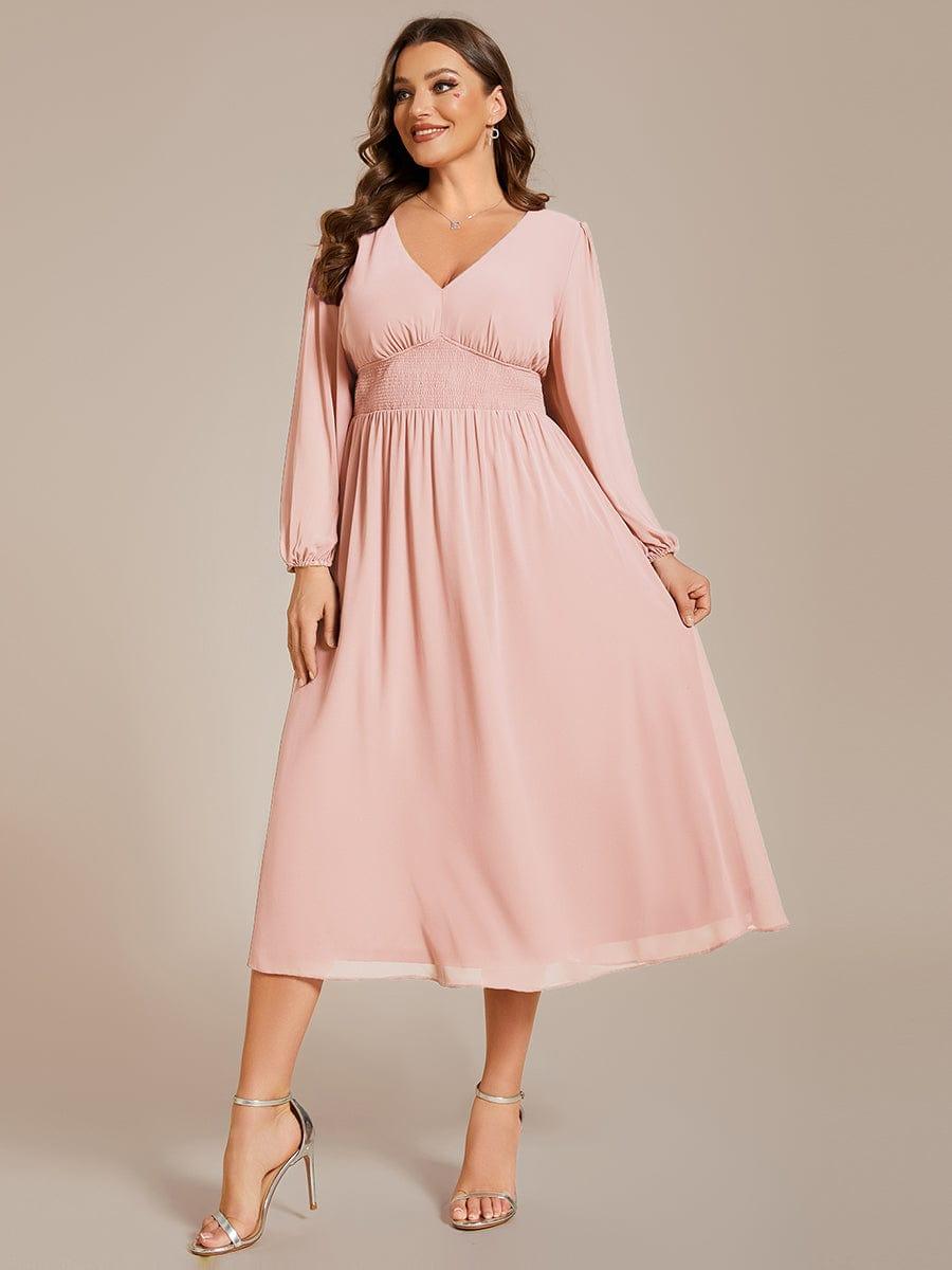 Funkelndes Abendkleid in A-Linie mit Empire-Taille und langen ?rmeln #farbe_Rosa