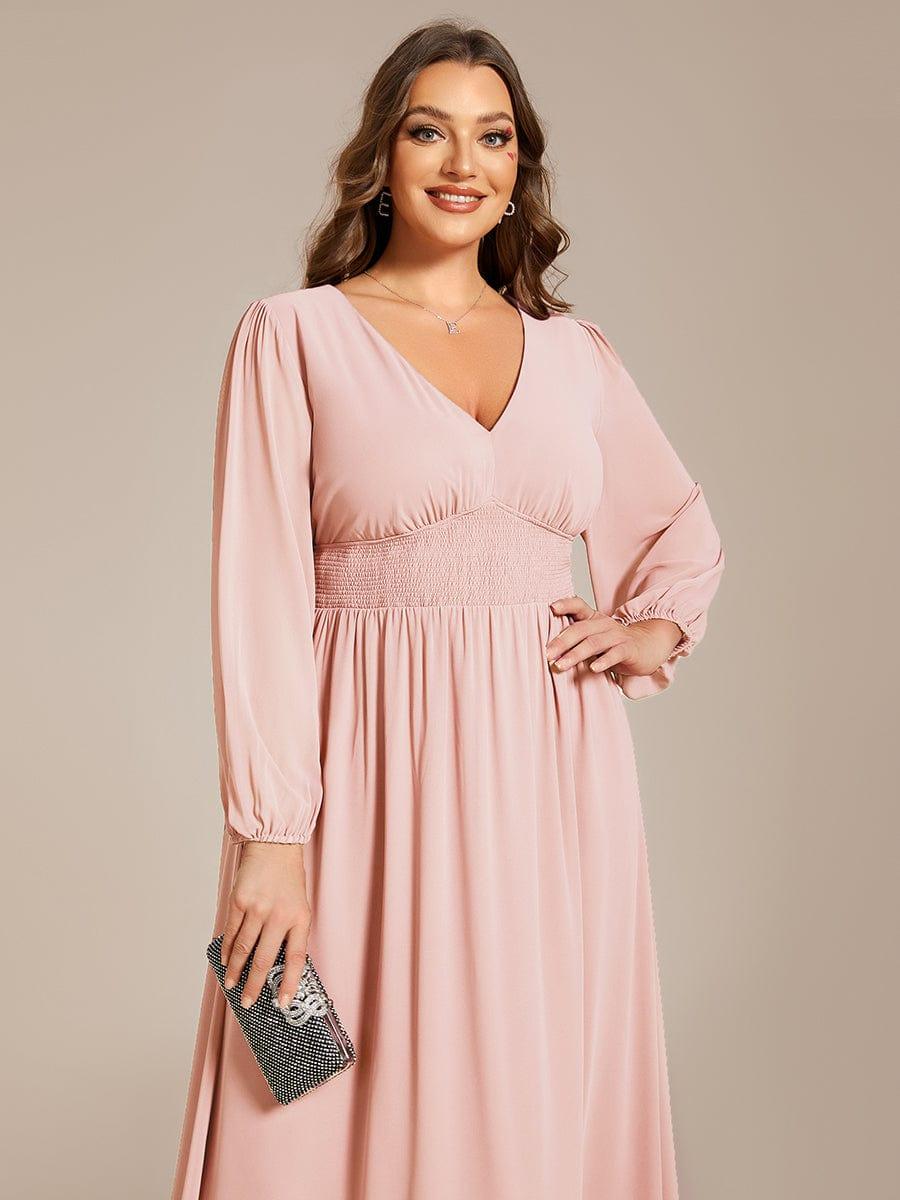 Funkelndes Abendkleid in A-Linie mit Empire-Taille und langen ?rmeln #farbe_Rosa
