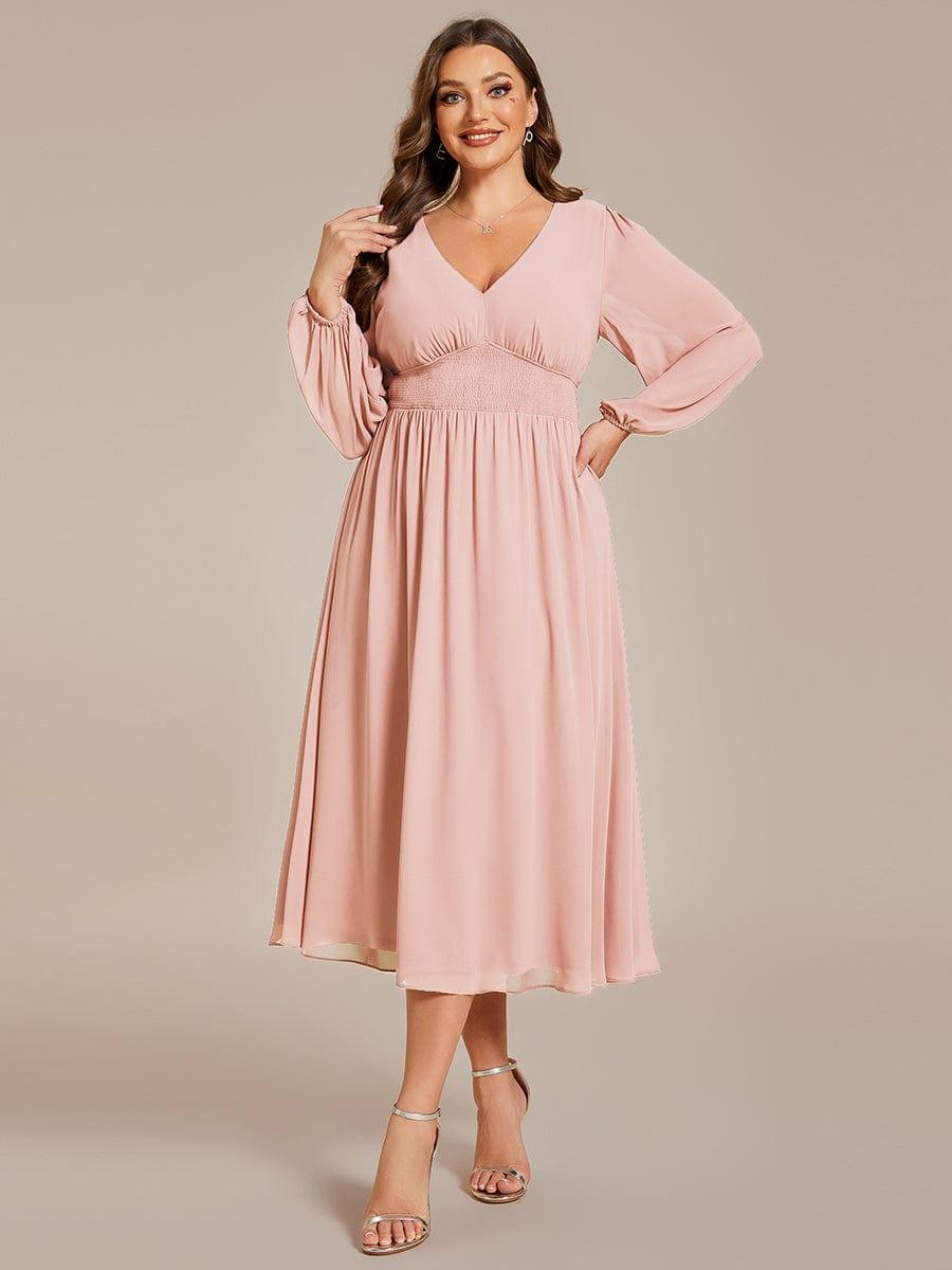 Funkelndes Abendkleid in A-Linie mit Empire-Taille und langen ?rmeln #farbe_Rosa
