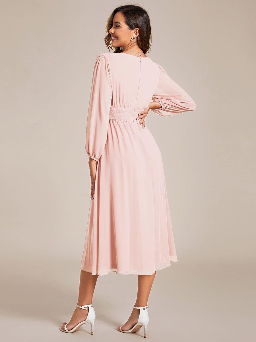 Funkelndes Abendkleid in A-Linie mit Empire-Taille und langen ?rmeln #farbe_Rosa
