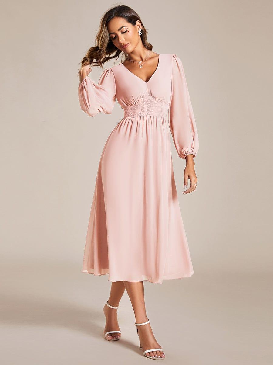 Funkelndes Abendkleid in A-Linie mit Empire-Taille und langen ?rmeln #farbe_Rosa