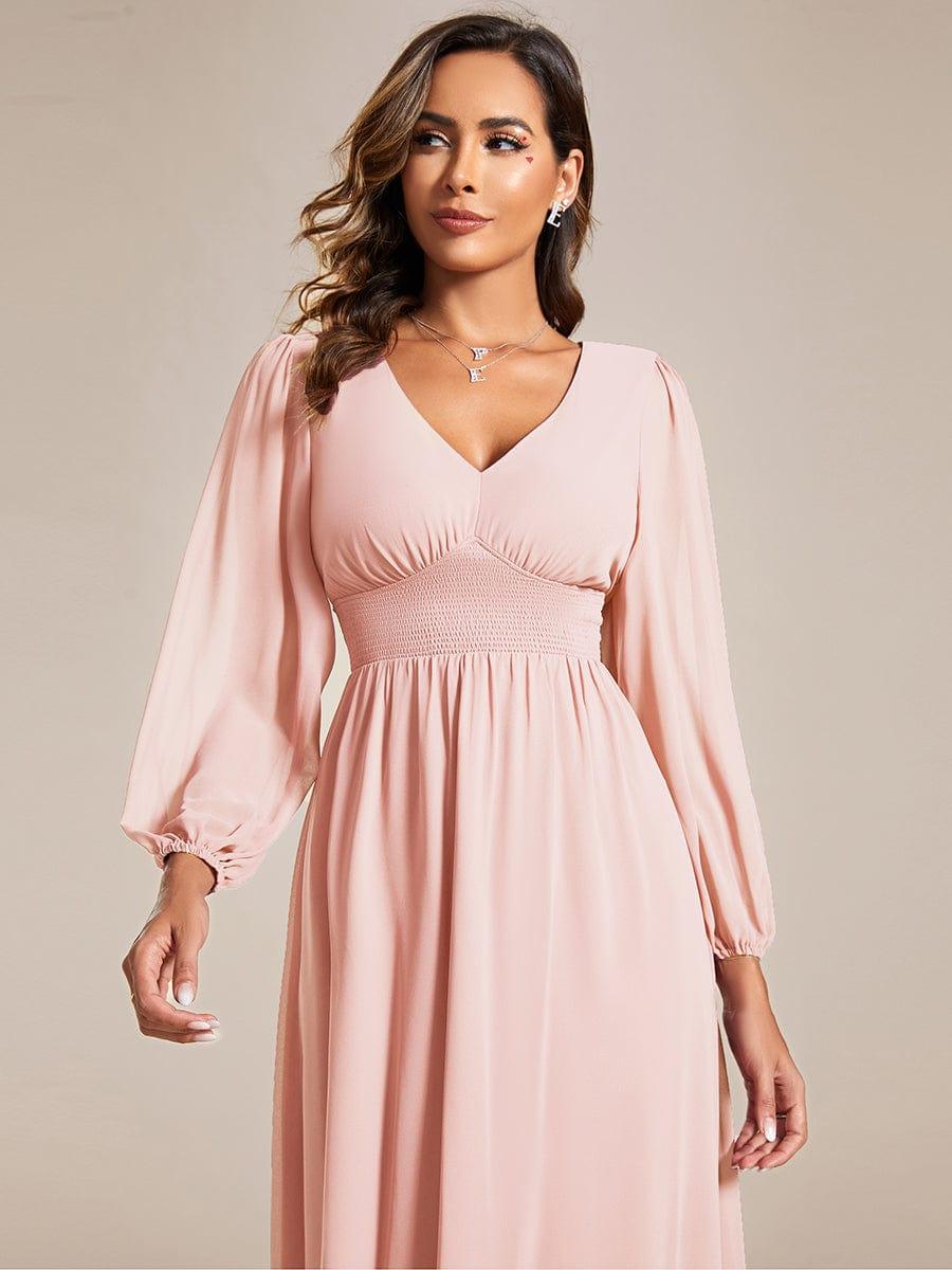 Funkelndes Abendkleid in A-Linie mit Empire-Taille und langen ?rmeln #farbe_Rosa