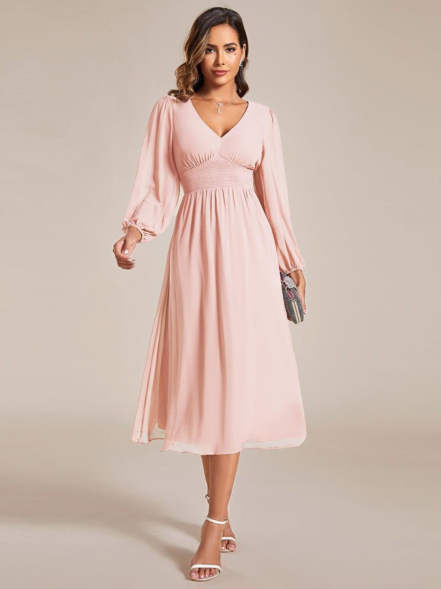 Funkelndes Abendkleid in A-Linie mit Empire-Taille und langen ?rmeln #farbe_Rosa