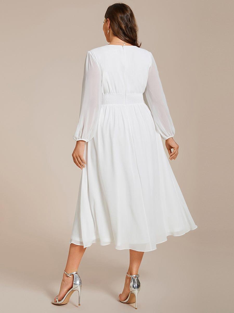 Funkelndes Abendkleid in A-Linie mit Empire-Taille und langen ?rmeln #farbe_Weiss