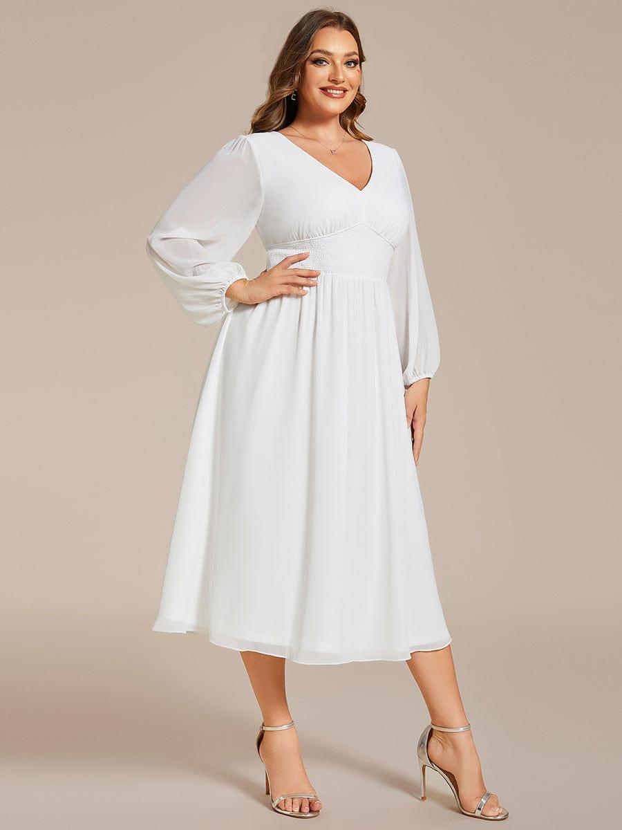 Funkelndes Abendkleid in A-Linie mit Empire-Taille und langen ?rmeln #farbe_Weiss