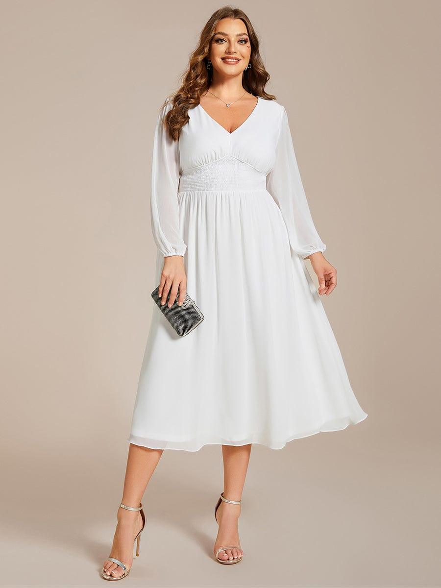 Funkelndes Abendkleid in A-Linie mit Empire-Taille und langen ?rmeln #farbe_Weiss