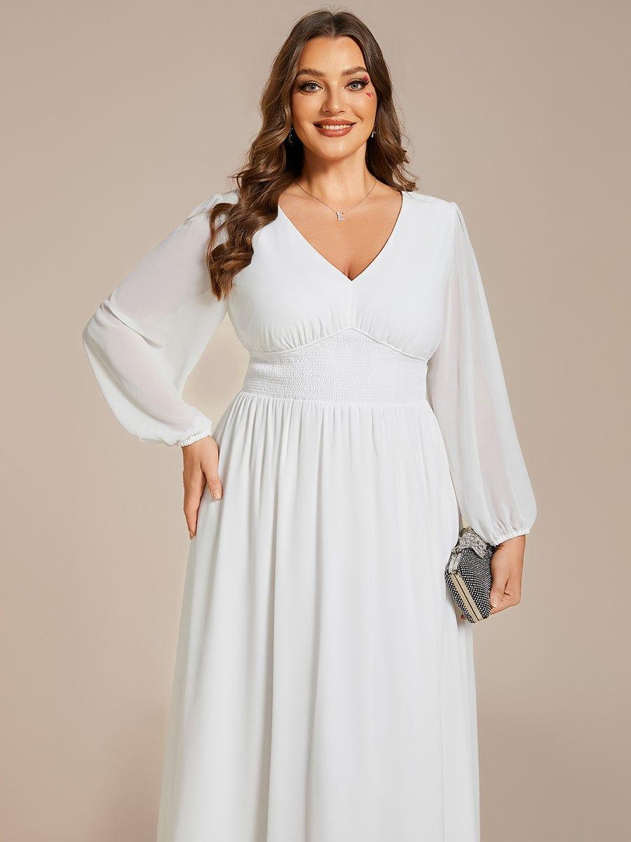 Funkelndes Abendkleid in A-Linie mit Empire-Taille und langen ?rmeln #farbe_Weiss