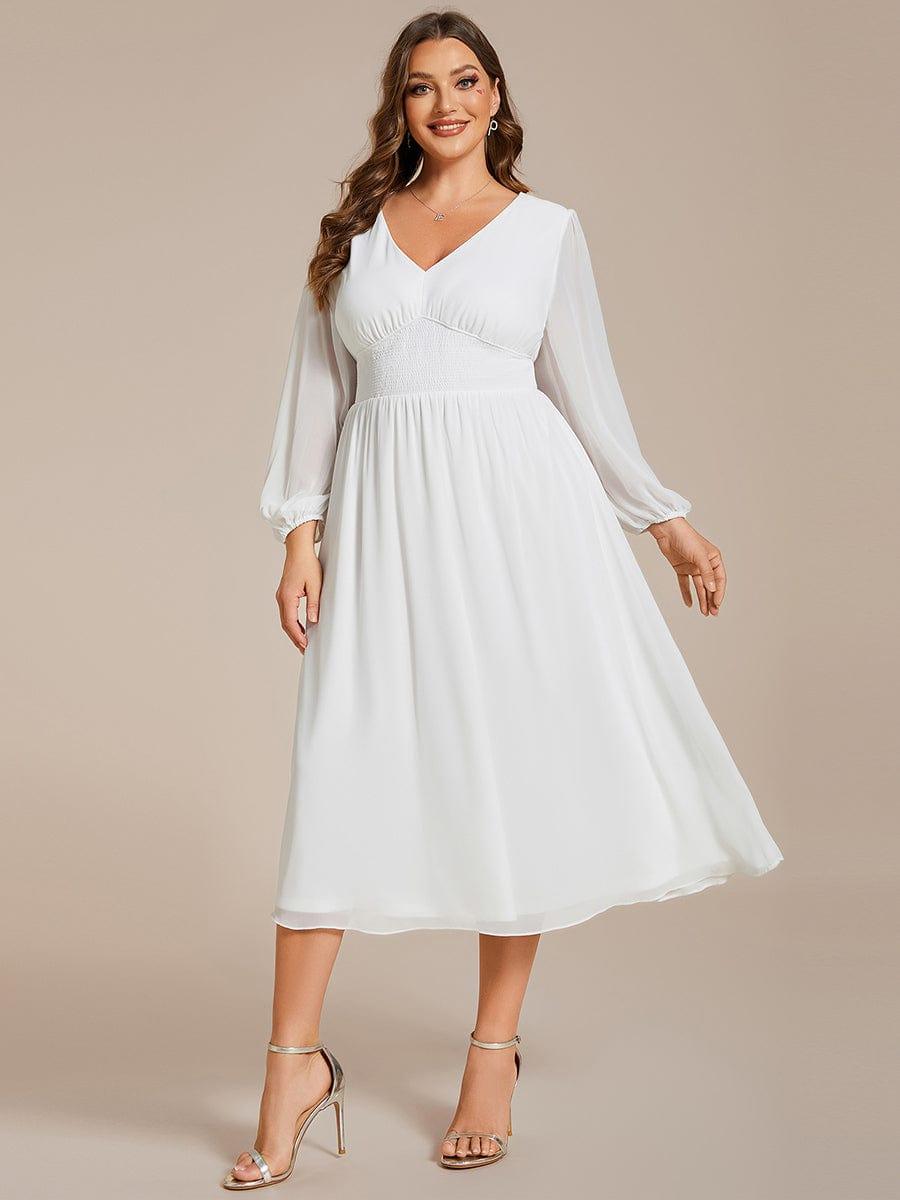 Funkelndes Abendkleid in A-Linie mit Empire-Taille und langen ?rmeln #farbe_Weiss