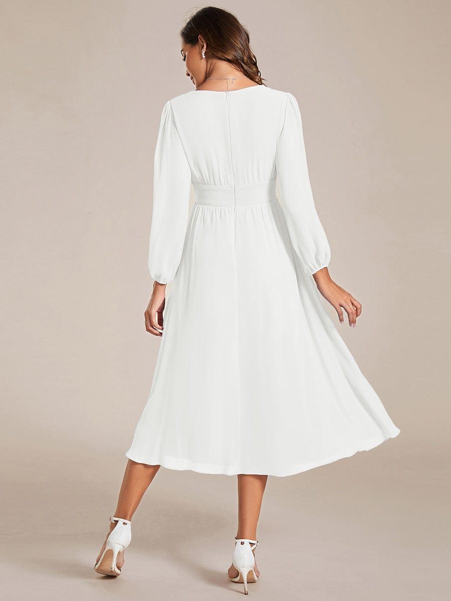 Funkelndes Abendkleid in A-Linie mit Empire-Taille und langen ?rmeln #farbe_Weiss