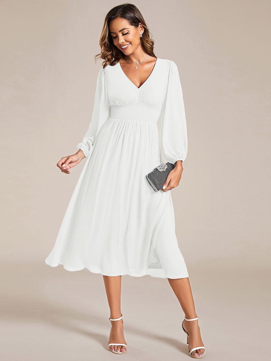 Funkelndes Abendkleid in A-Linie mit Empire-Taille und langen ?rmeln #farbe_Weiss