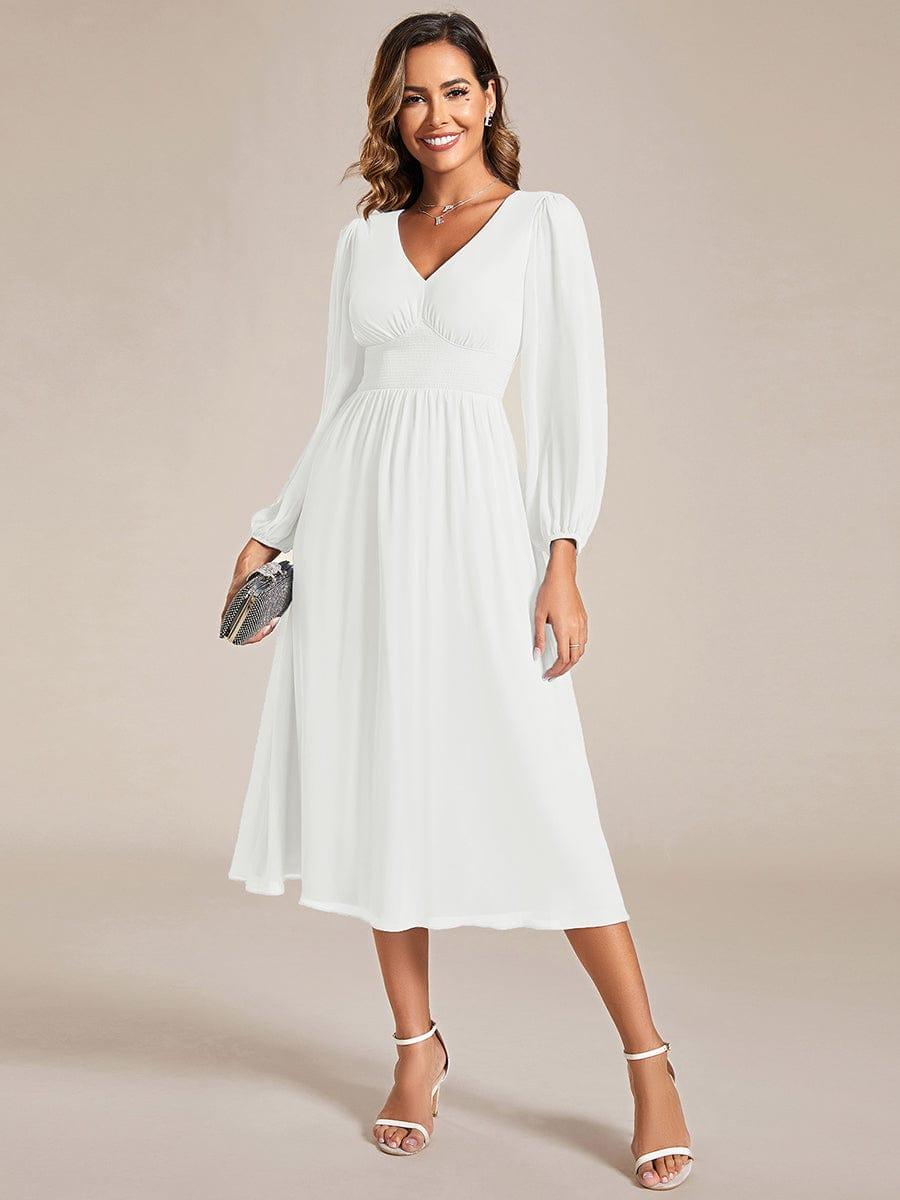 Funkelndes Abendkleid in A-Linie mit Empire-Taille und langen ?rmeln #farbe_Weiss