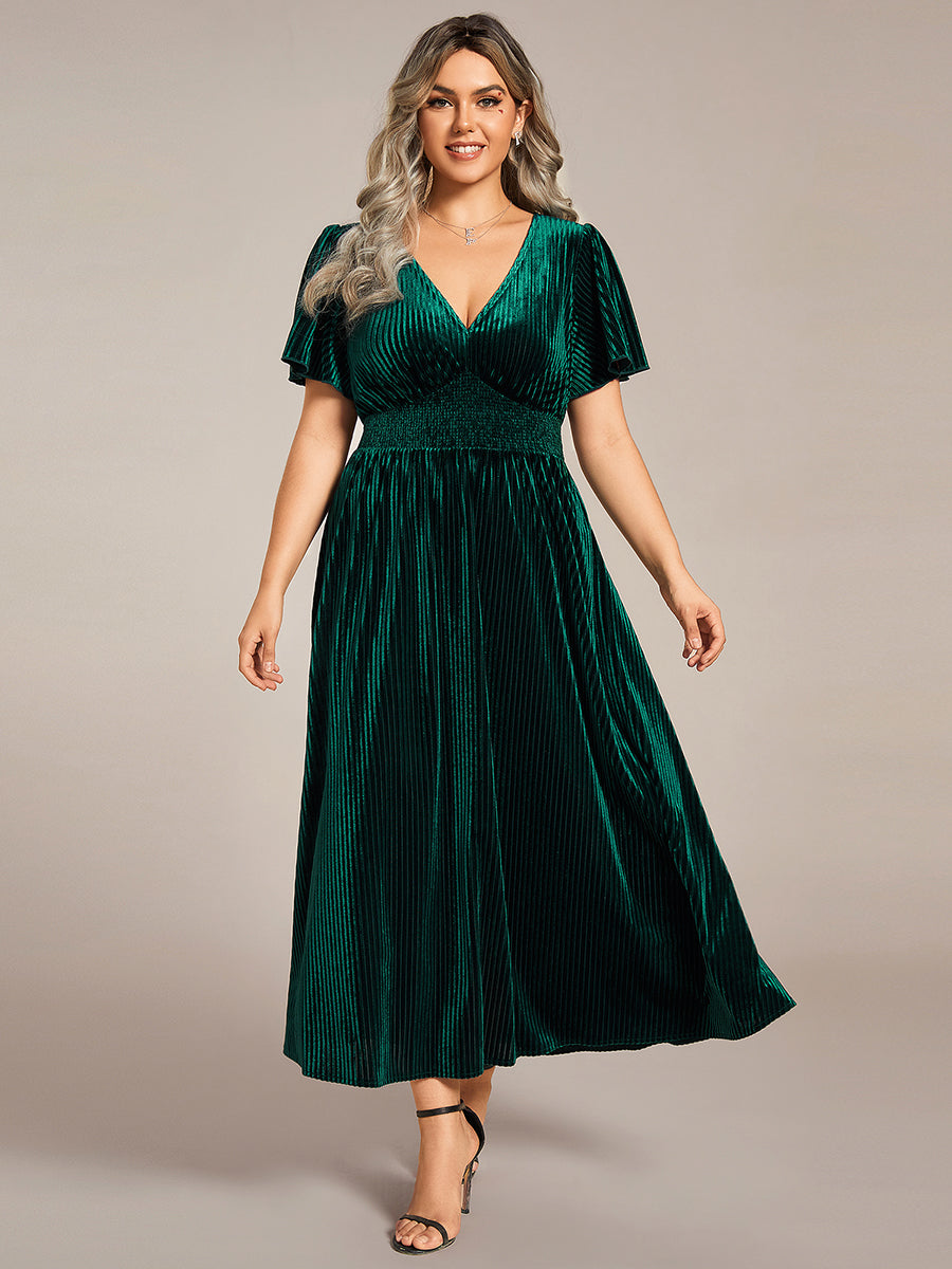Midi Tee-Länge A-Linie Kleid Mit V-Ausschnitt Aus Weichem Samt Elegant Und Bequem Kleid #Farbe_Dunkelgrün
