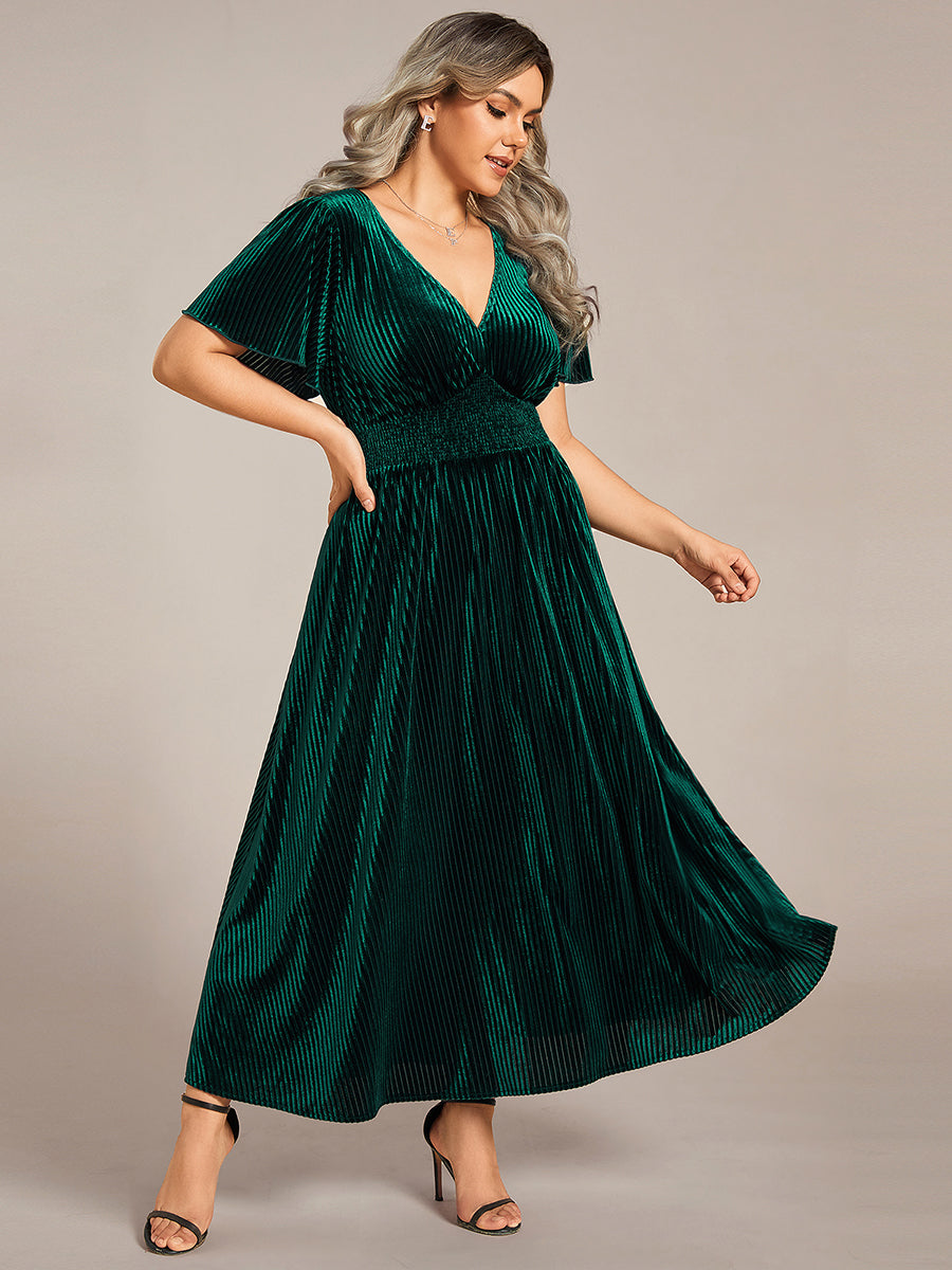 Midi Tee-Länge A-Linie Kleid Mit V-Ausschnitt Aus Weichem Samt Elegant Und Bequem Kleid #Farbe_Dunkelgrün