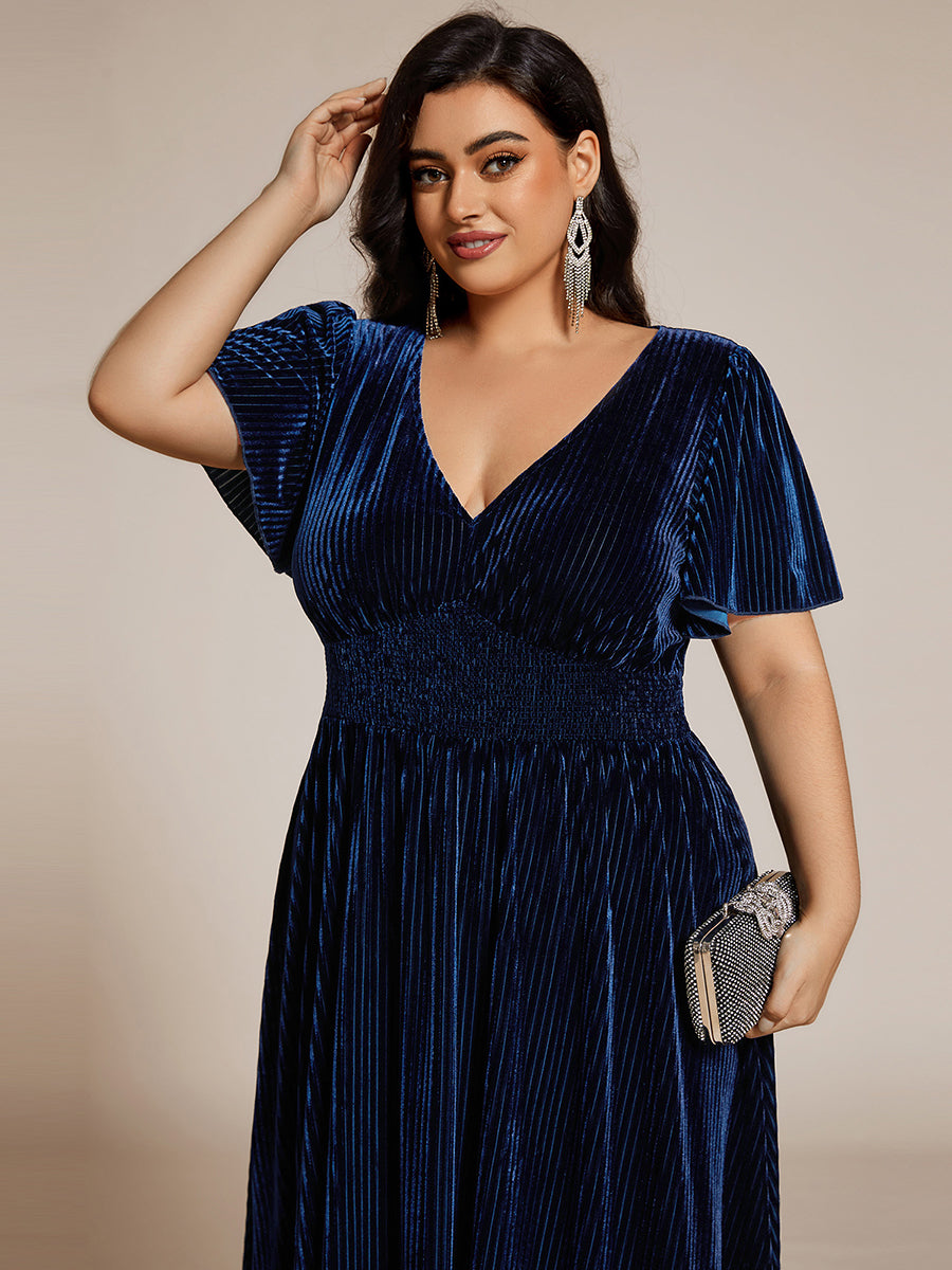 Midi Tee-Länge A-Linie Kleid Mit V-Ausschnitt Aus Weichem Samt Elegant Und Bequem Kleid #Farbe_Marineblau