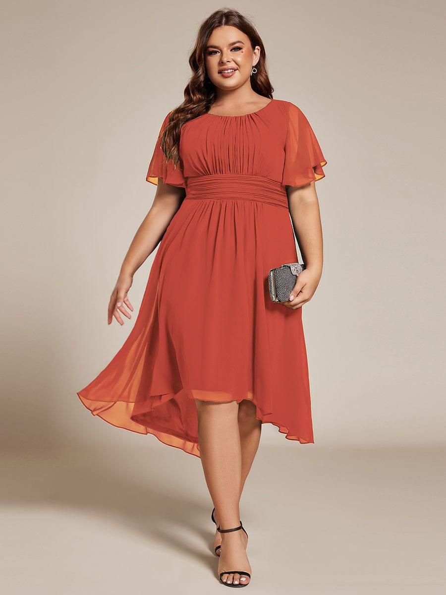 Robe d'invit¨¦ de mariage trap¨¨ze en mousseline fluide ¨¤ encolure ronde et longueur au genou #farbe_Gebrannte Orange