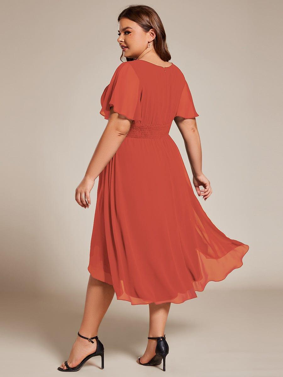 Robe d'invit¨¦ de mariage trap¨¨ze en mousseline fluide ¨¤ encolure ronde et longueur au genou #farbe_Gebrannte Orange