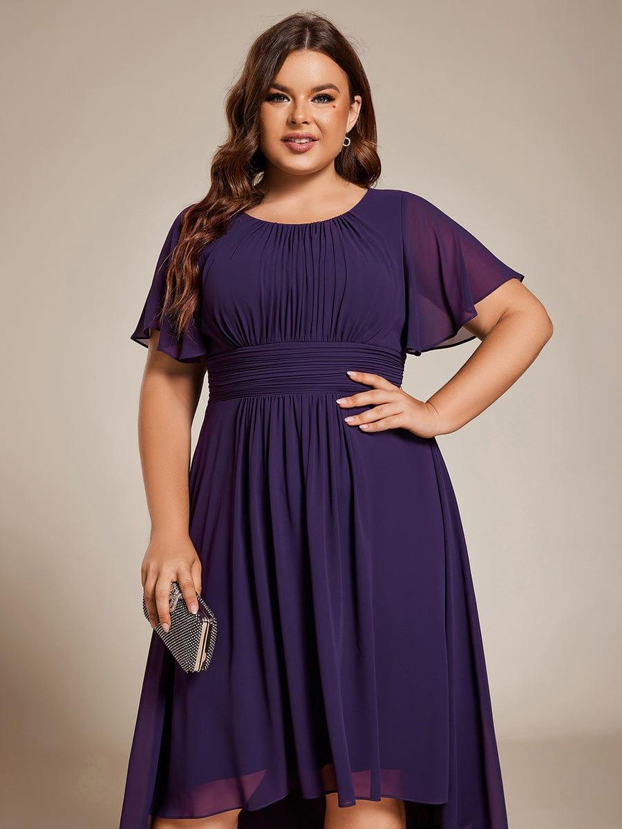 Robe d'invit¨¦ de mariage trap¨¨ze en mousseline fluide ¨¤ encolure ronde et longueur au genou #farbe_Dunkel Violett