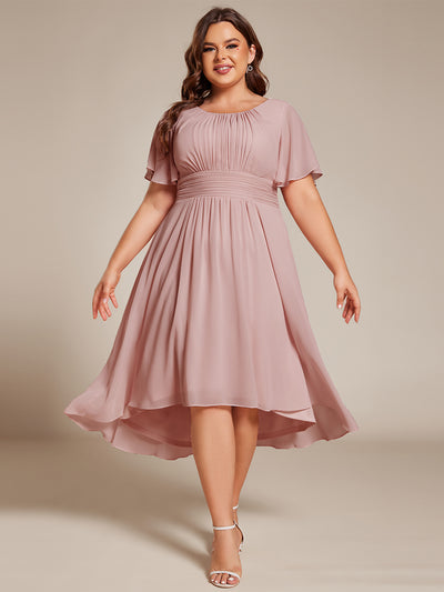 Robe d'invit¨¦ de mariage trap¨¨ze en mousseline fluide ¨¤ encolure ronde et longueur au genou #farbe_Altrosa