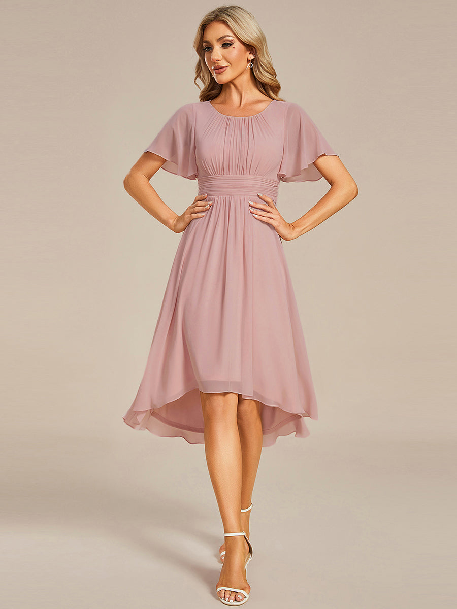 Robe d'invit¨¦ de mariage trap¨¨ze en mousseline fluide ¨¤ encolure ronde et longueur au genou #farbe_Altrosa