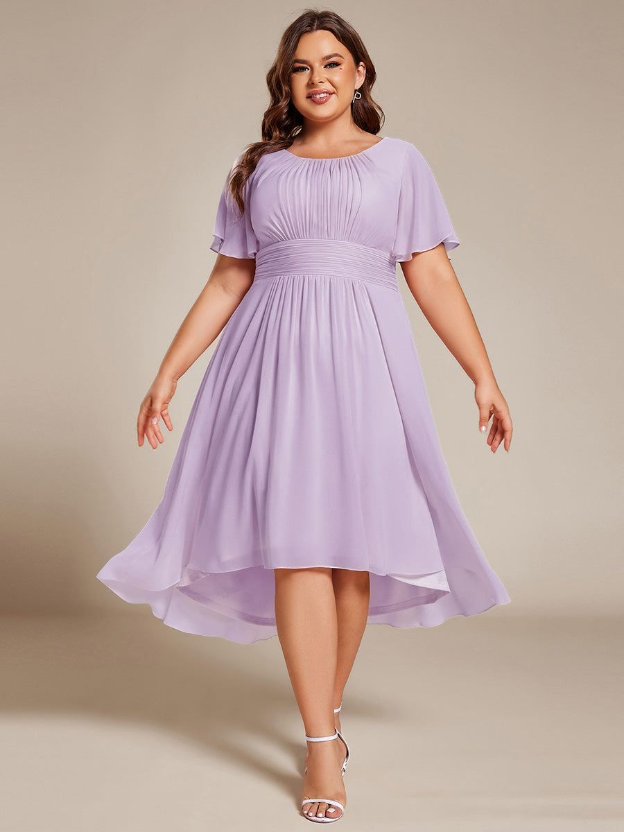 Robe d'invit¨¦ de mariage trap¨¨ze en mousseline fluide ¨¤ encolure ronde et longueur au genou #farbe_Mattflieder