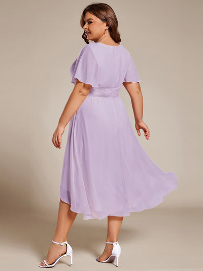 Robe d'invit¨¦ de mariage trap¨¨ze en mousseline fluide ¨¤ encolure ronde et longueur au genou #farbe_Mattflieder