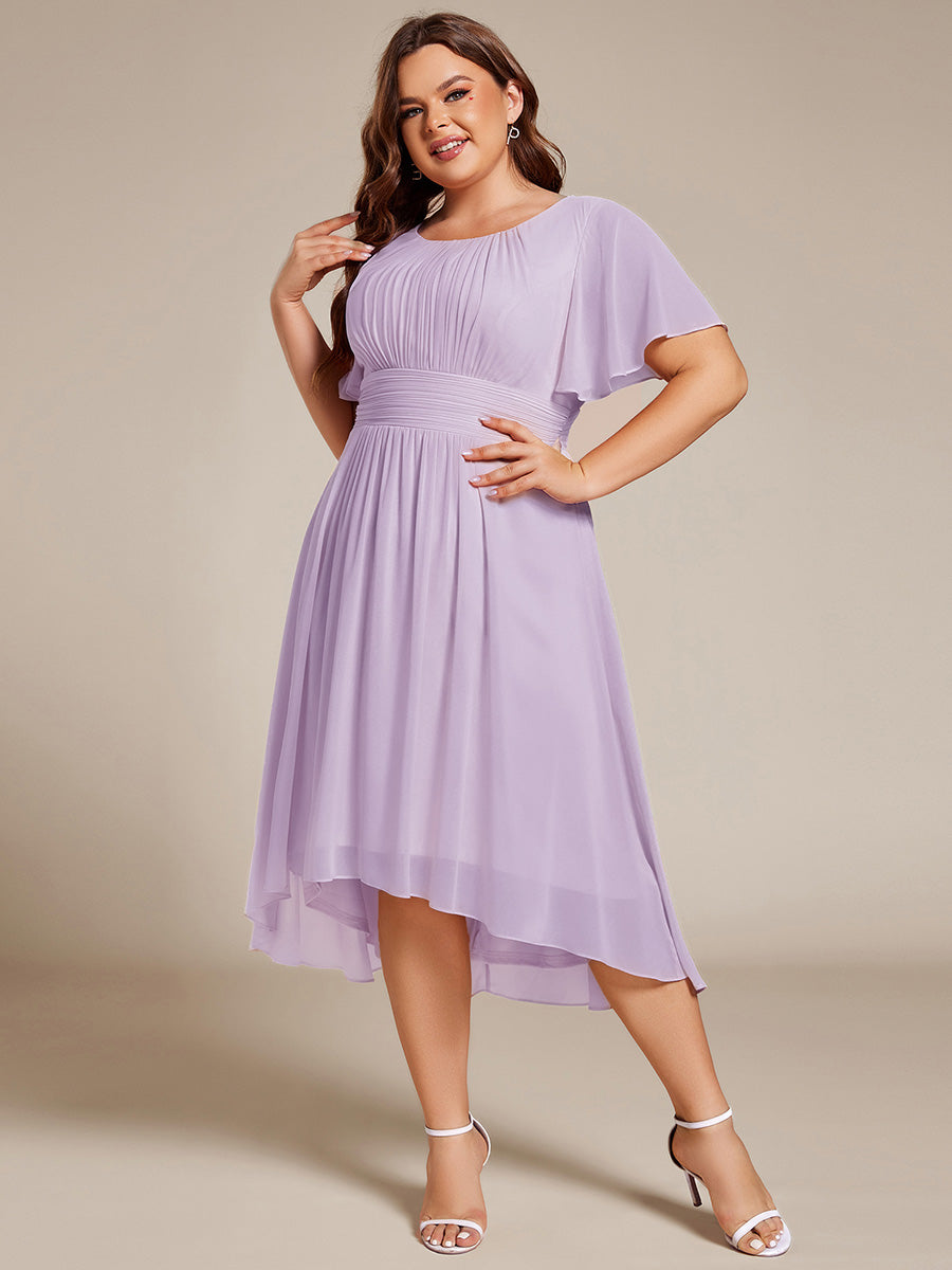 Robe d'invit¨¦ de mariage trap¨¨ze en mousseline fluide ¨¤ encolure ronde et longueur au genou #farbe_Mattflieder