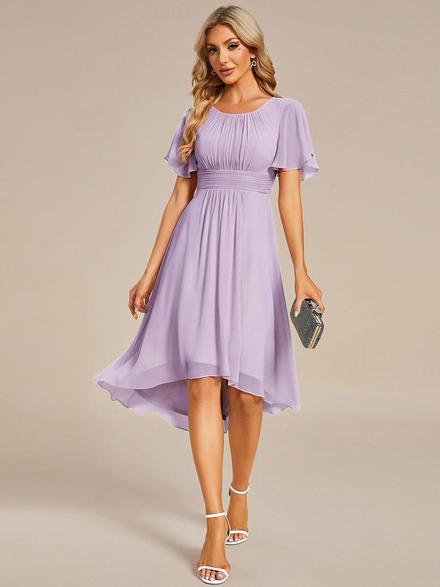 Robe d'invit¨¦ de mariage trap¨¨ze en mousseline fluide ¨¤ encolure ronde et longueur au genou #farbe_Mattflieder