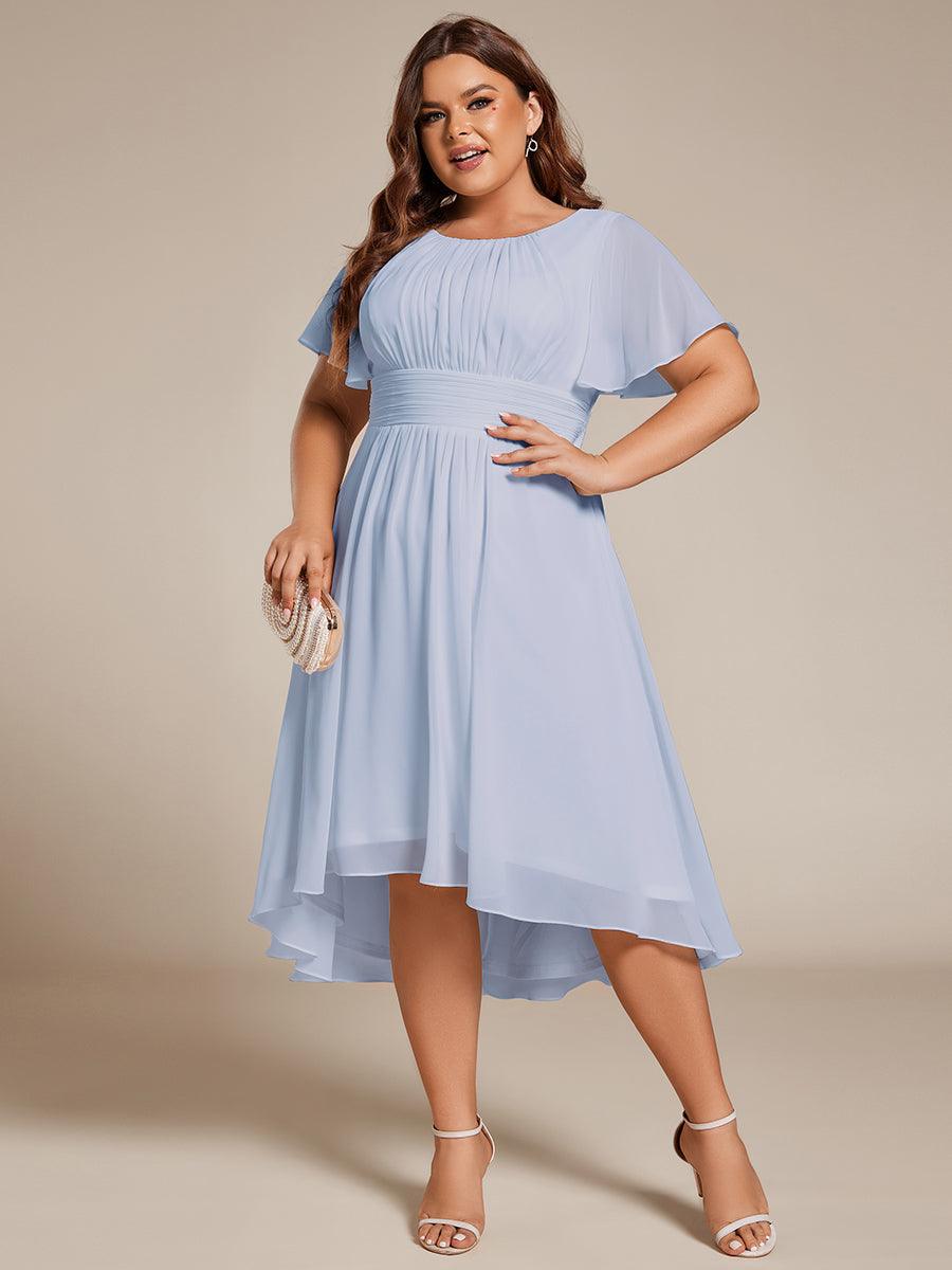 Robe d'invit¨¦ de mariage trap¨¨ze en mousseline fluide ¨¤ encolure ronde et longueur au genou #farbe_Ice Blau