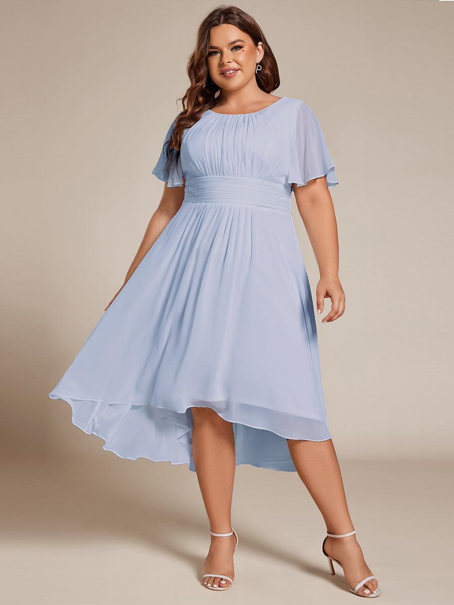 Robe d'invit¨¦ de mariage trap¨¨ze en mousseline fluide ¨¤ encolure ronde et longueur au genou #farbe_Ice Blau