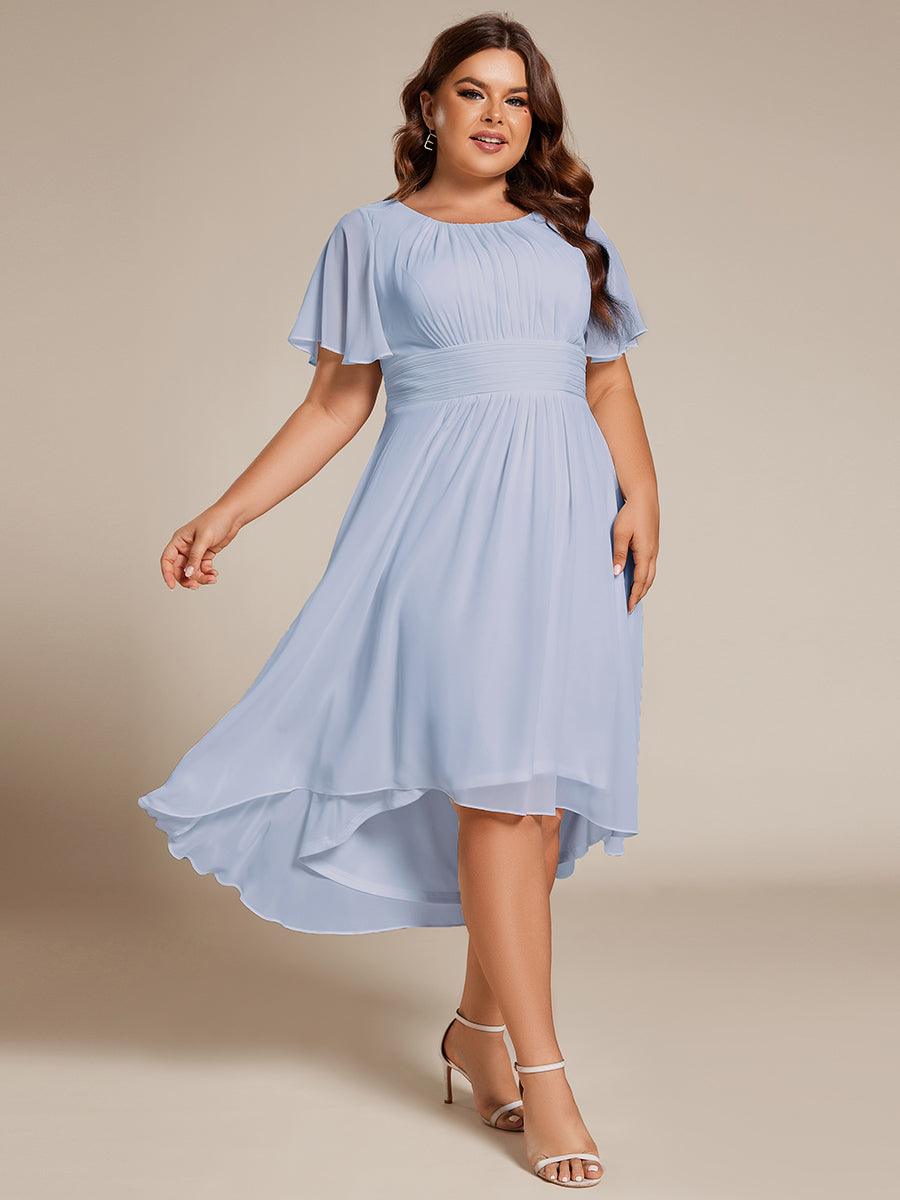 Robe d'invit¨¦ de mariage trap¨¨ze en mousseline fluide ¨¤ encolure ronde et longueur au genou #farbe_Ice Blau