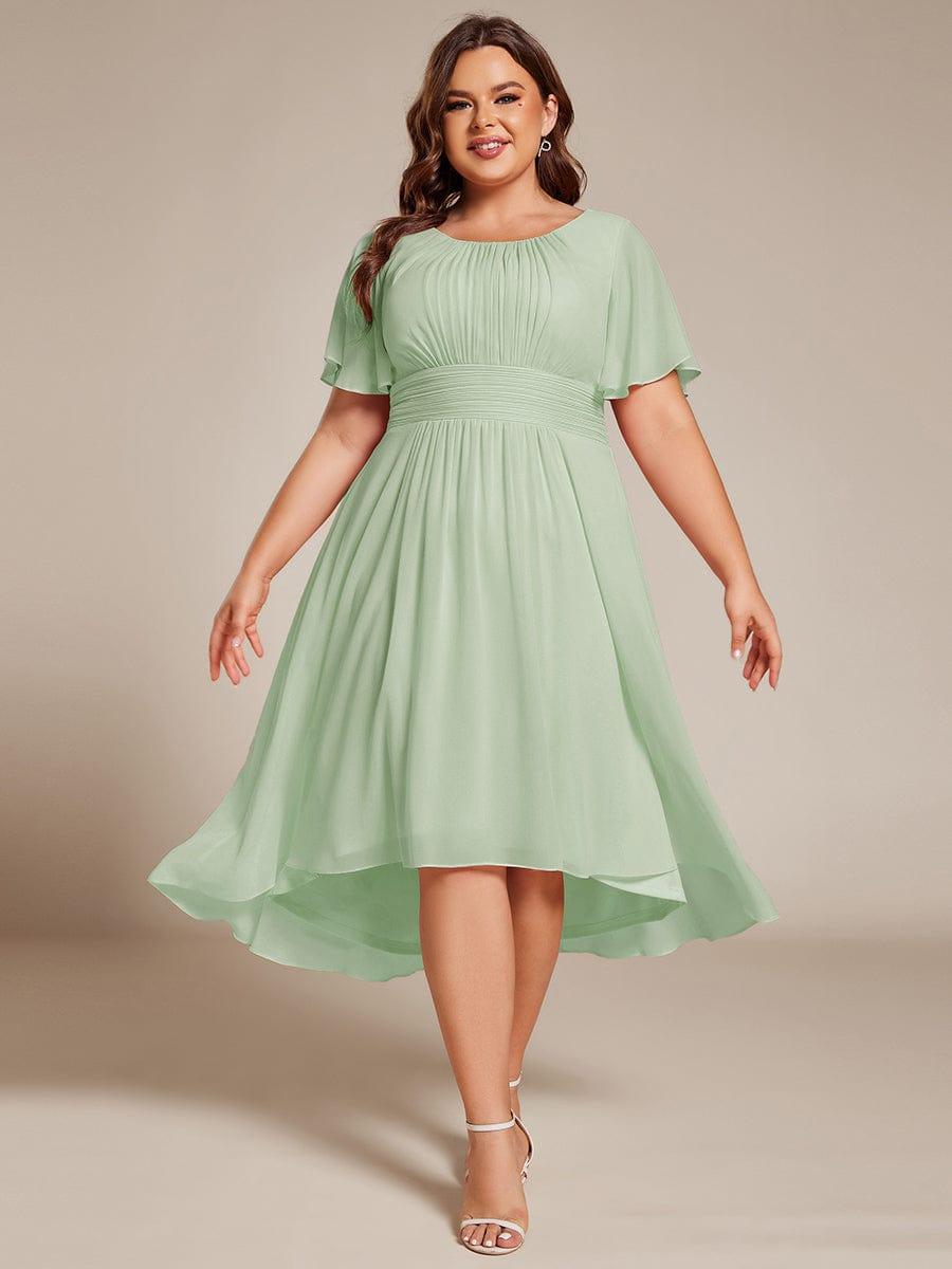 Robe d'invit¨¦ de mariage trap¨¨ze en mousseline fluide ¨¤ encolure ronde et longueur au genou #farbe_Mint Gruen