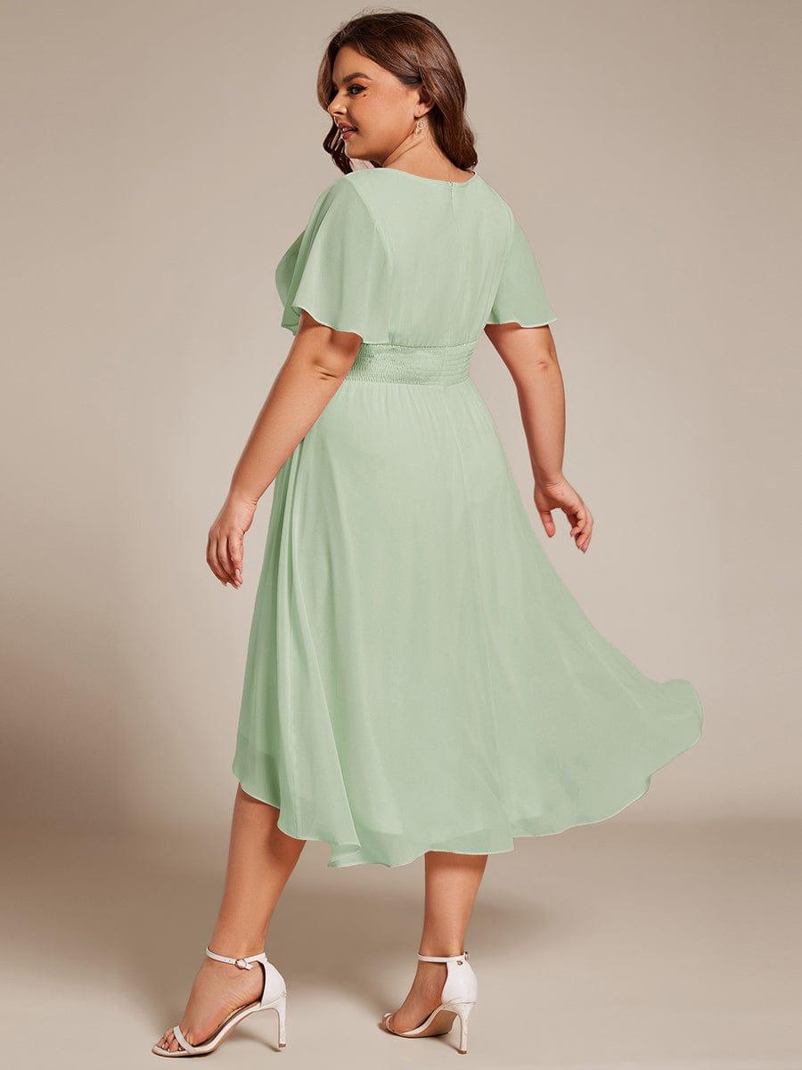 Robe d'invit¨¦ de mariage trap¨¨ze en mousseline fluide ¨¤ encolure ronde et longueur au genou #farbe_Mint Gruen