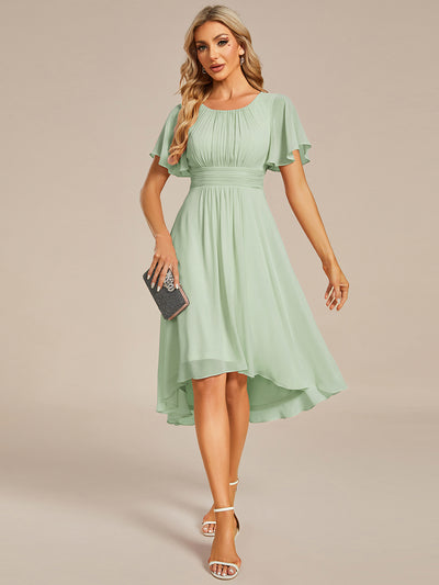 Robe d'invit¨¦ de mariage trap¨¨ze en mousseline fluide ¨¤ encolure ronde et longueur au genou #farbe_Mintgrün