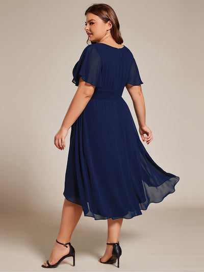 Robe d'invit¨¦ de mariage trap¨¨ze en mousseline fluide ¨¤ encolure ronde et longueur au genou #farbe_Marineblau