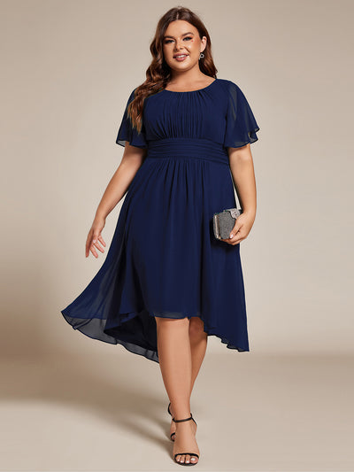 Robe d'invit¨¦ de mariage trap¨¨ze en mousseline fluide ¨¤ encolure ronde et longueur au genou #farbe_Marineblau
