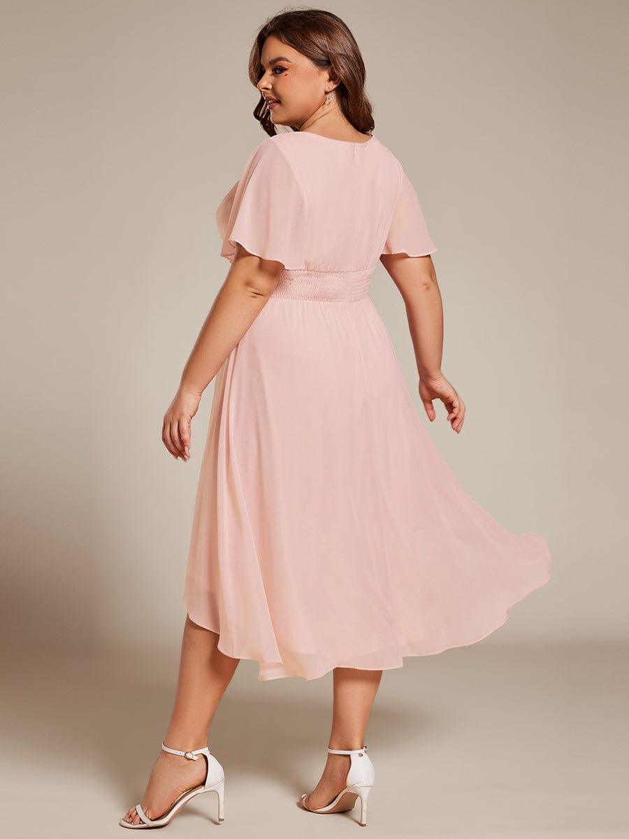Robe d'invit¨¦ de mariage trap¨¨ze en mousseline fluide ¨¤ encolure ronde et longueur au genou #farbe_Rosa