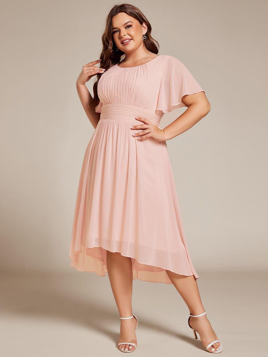 Robe d'invit¨¦ de mariage trap¨¨ze en mousseline fluide ¨¤ encolure ronde et longueur au genou #farbe_Rosa