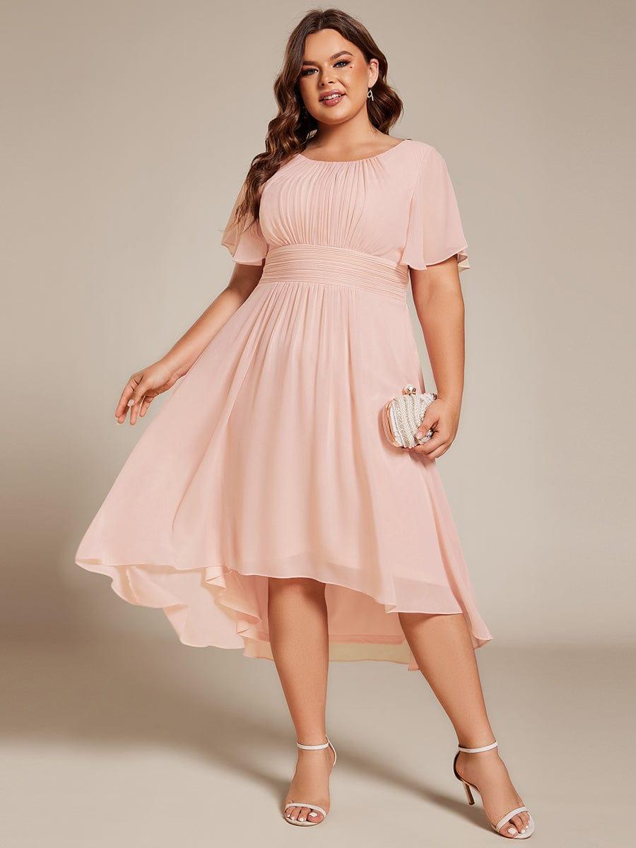 Robe d'invit¨¦ de mariage trap¨¨ze en mousseline fluide ¨¤ encolure ronde et longueur au genou #farbe_Rosa