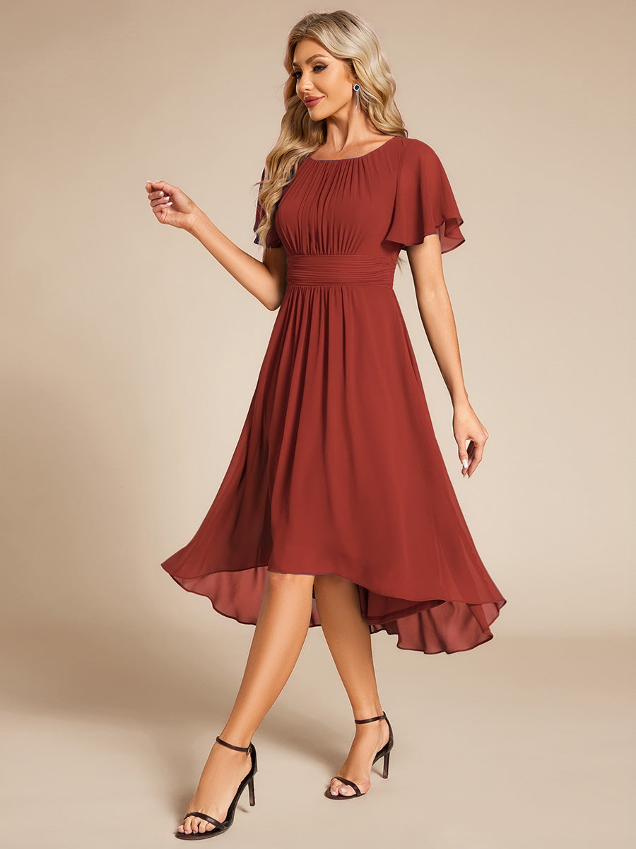 Robe d'invit¨¦ de mariage trap¨¨ze en mousseline fluide ¨¤ encolure ronde et longueur au genou #farbe_Zinnoberrot