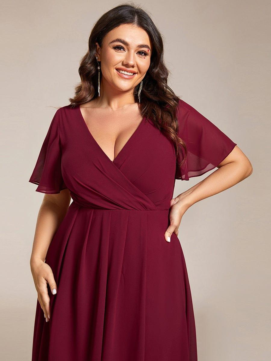 Funkelndes Abendkleid in A-Linie mit Empire-Taille und langen ?rmeln #farbe_Burgundy