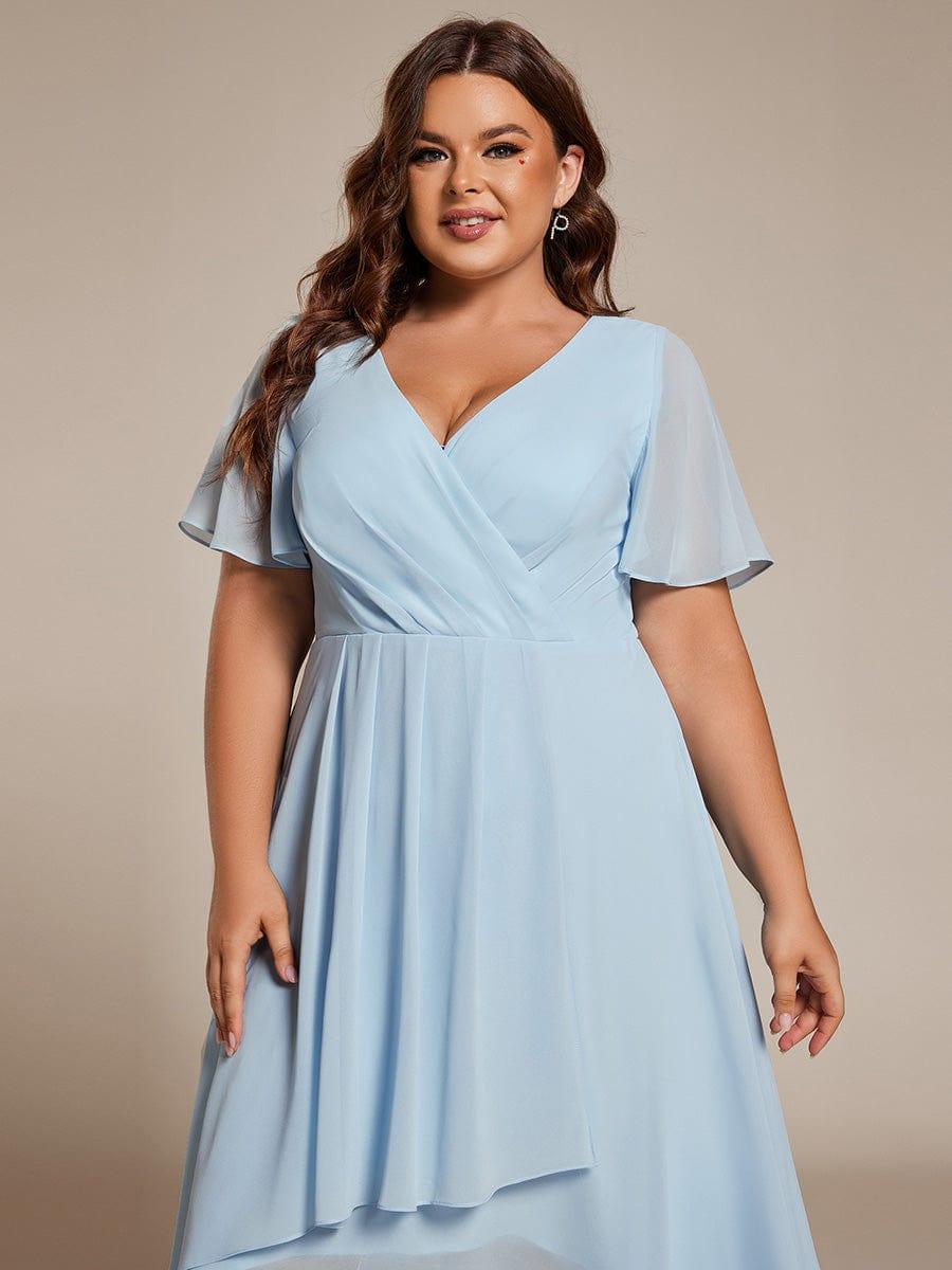 Funkelndes Abendkleid in A-Linie mit Empire-Taille und langen ?rmeln #farbe_Blau