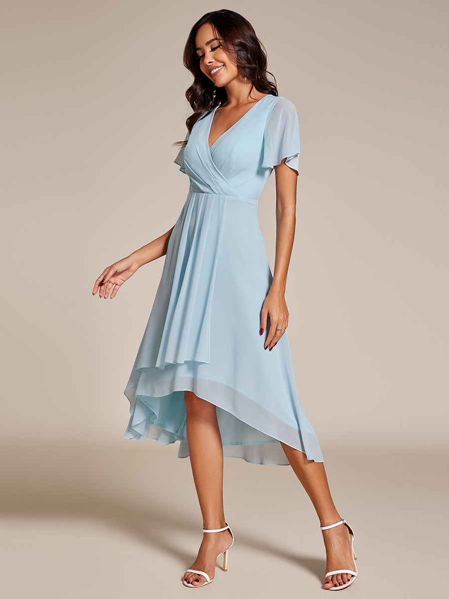 Funkelndes Abendkleid in A-Linie mit Empire-Taille und langen ?rmeln #farbe_Himmelblau