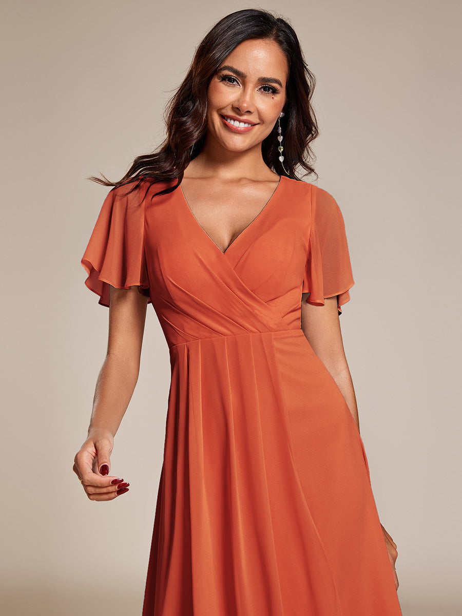 Funkelndes Abendkleid in A-Linie mit Empire-Taille und langen ?rmeln #farbe_Gebranntes Orange