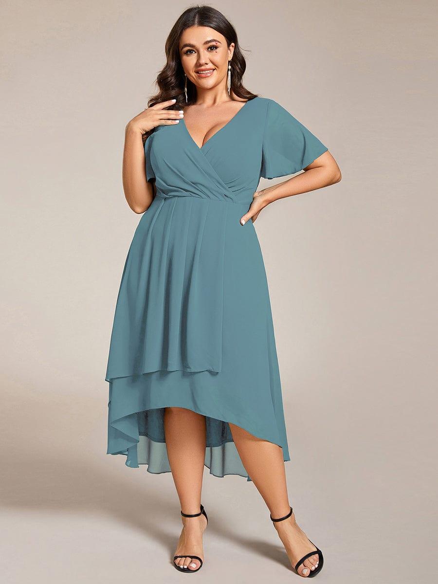 Funkelndes Abendkleid in A-Linie mit Empire-Taille und langen ?rmeln #farbe_Dusty Blau