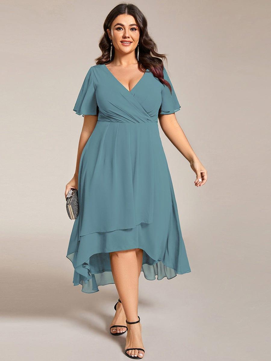 Funkelndes Abendkleid in A-Linie mit Empire-Taille und langen ?rmeln #farbe_Dusty Blau