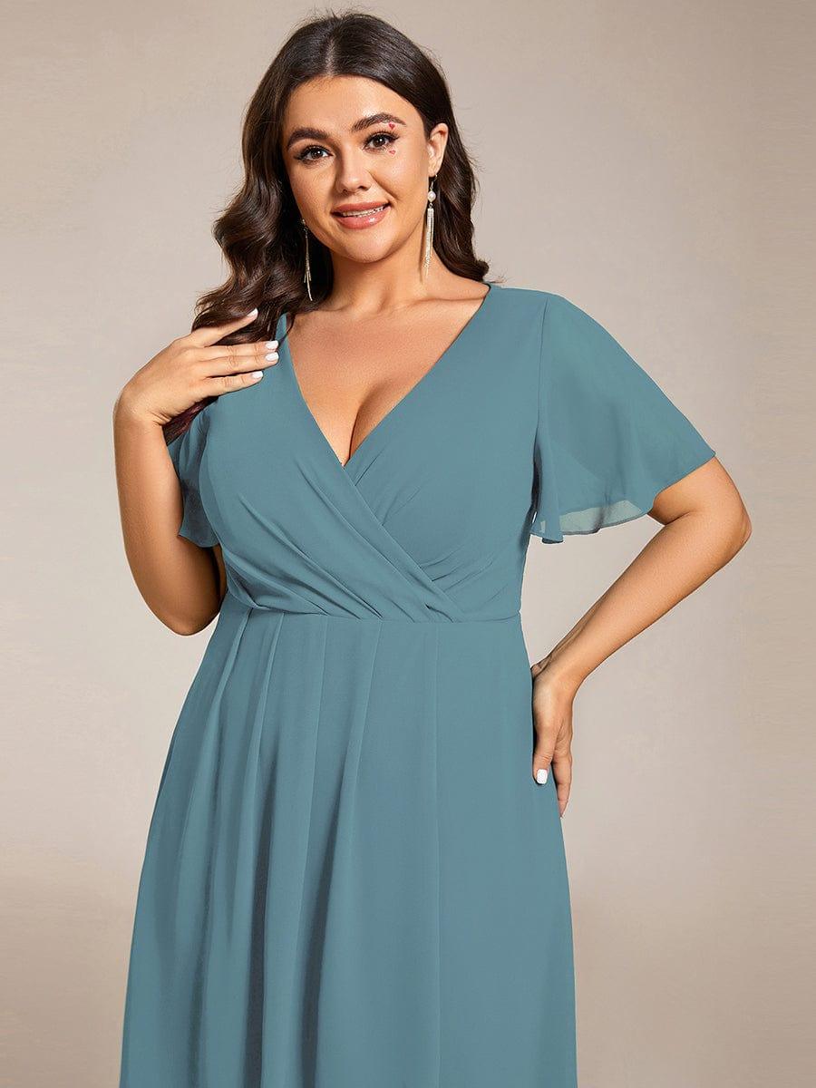 Funkelndes Abendkleid in A-Linie mit Empire-Taille und langen ?rmeln #farbe_Dusty Blau