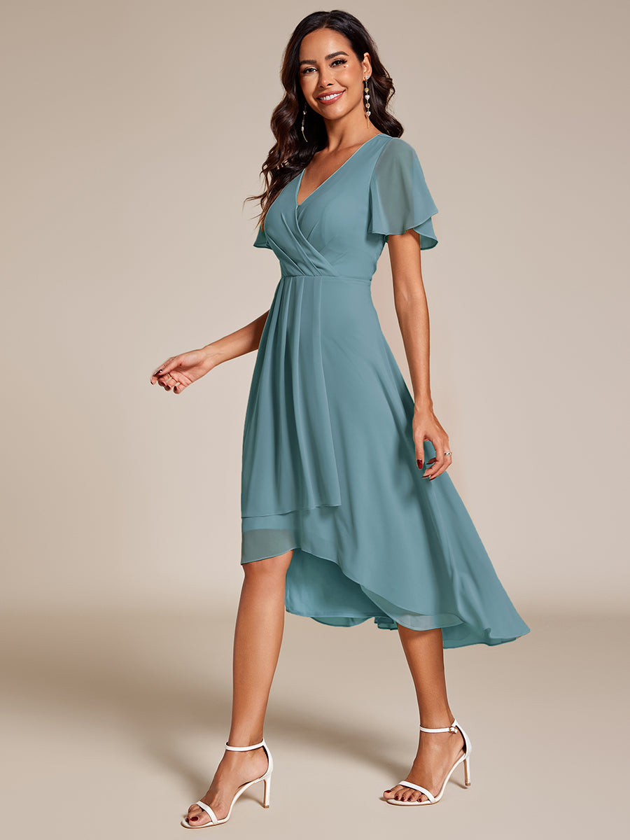 Funkelndes Abendkleid in A-Linie mit Empire-Taille und langen ?rmeln #farbe_Hellpetrol