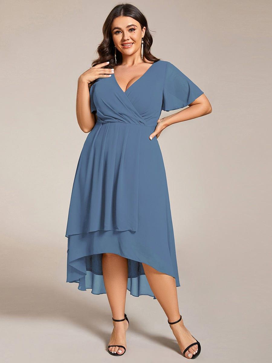 Funkelndes Abendkleid in A-Linie mit Empire-Taille und langen ?rmeln #farbe_Dusty Navy